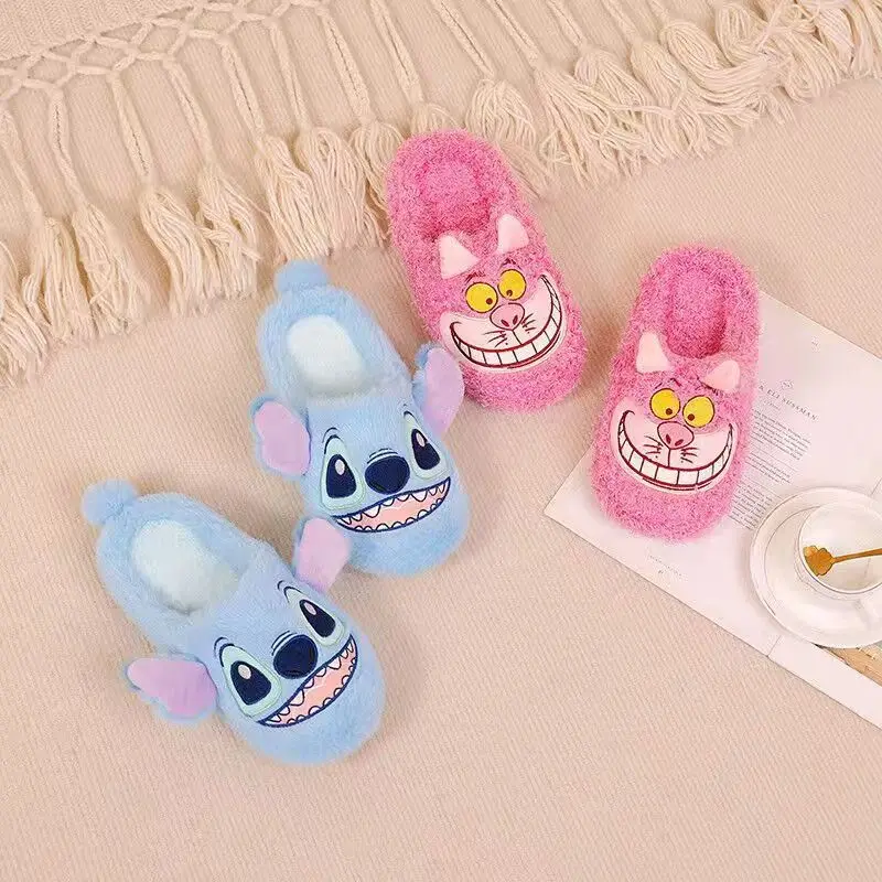 Disney Stitch Cute cartoon home indoor non-slip floor cotton slippers winter warm plush slippers couple slippers