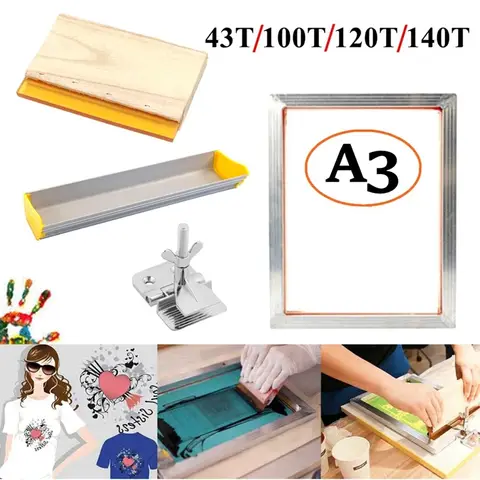 A3 Screen Printing Kit Aluminum Frame+Hinge Clamp+Emulsion Coater+Squeegee Silk Screen Printing Set Tool Parts