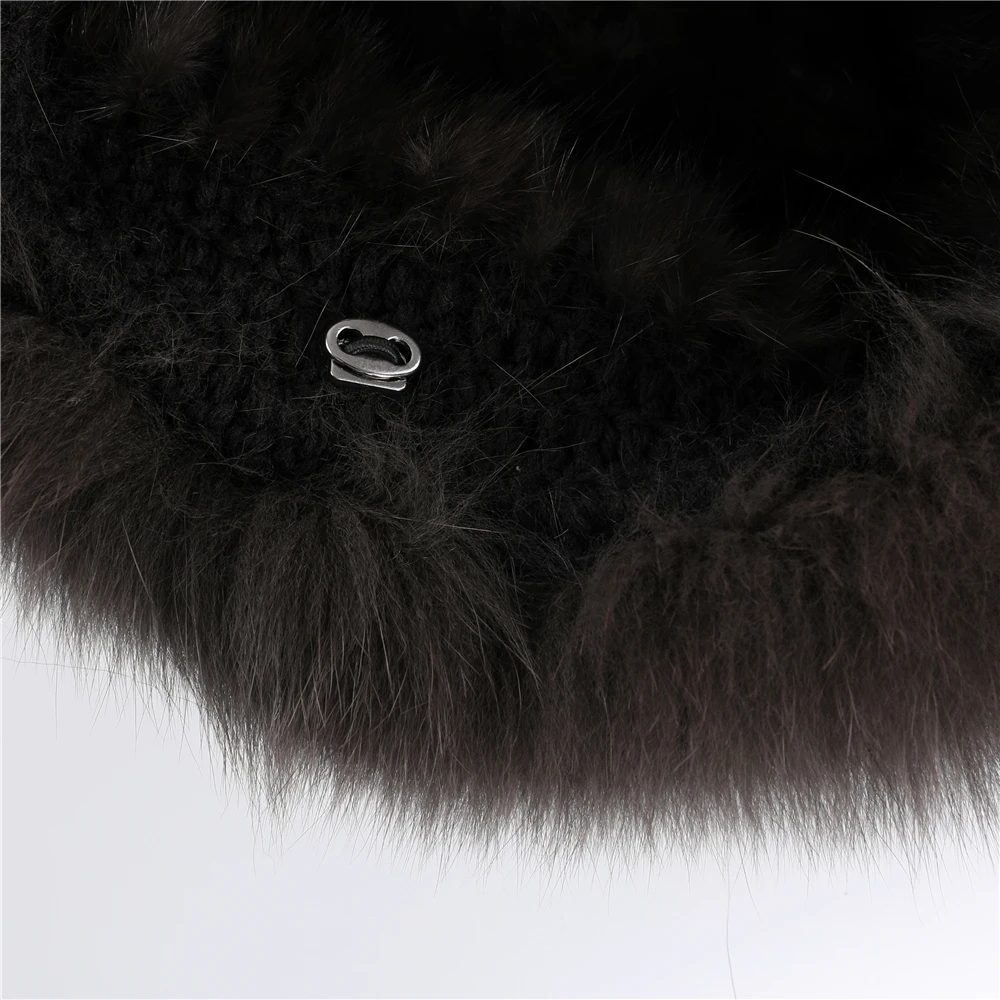 Women\'s Luxury Genuine Sable Fur Knitted Beanie Hat Bucket Caps Lady Fashion Fox Fur Trimming Mink Fur Hats Warm Soft Fluffy