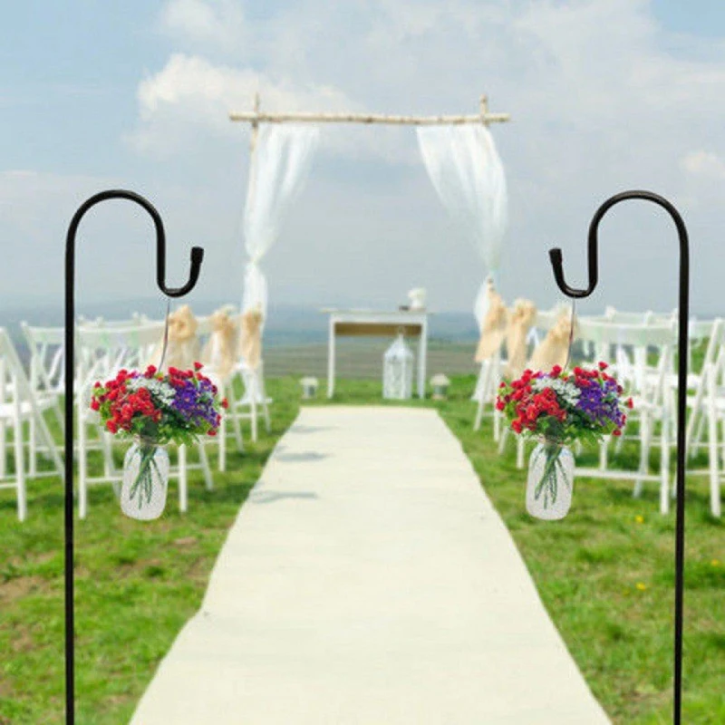 PORK-Outdoor Shepherd's Hook, Heavy Duty Bird Feeder Post For Hanging Lanterns, Bird Feeders With 5-Foot Base