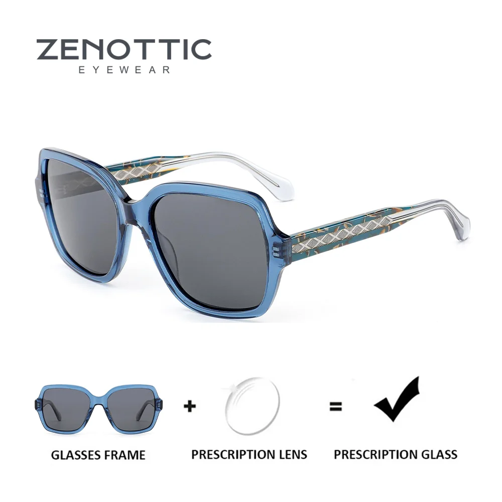 

ZENOTTIC Handmade Acetate Photochromic Prescription Sunglasses Women Rectangle Uv400 Polarized Corrective Sun Glasses RTA-3301