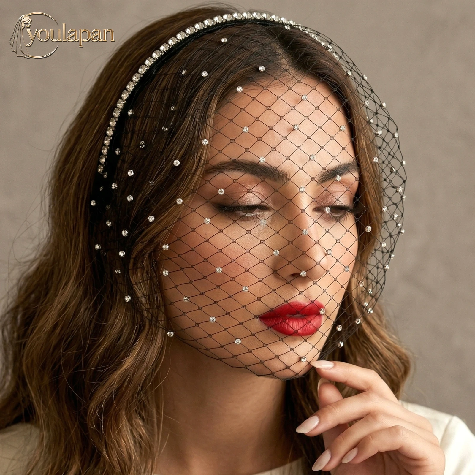 TOPQUEEN Rhinestone Birdcage Veil With Headband Women'S Blusher Veil Vintage Bridal Veil Formal Event Accessory Va09