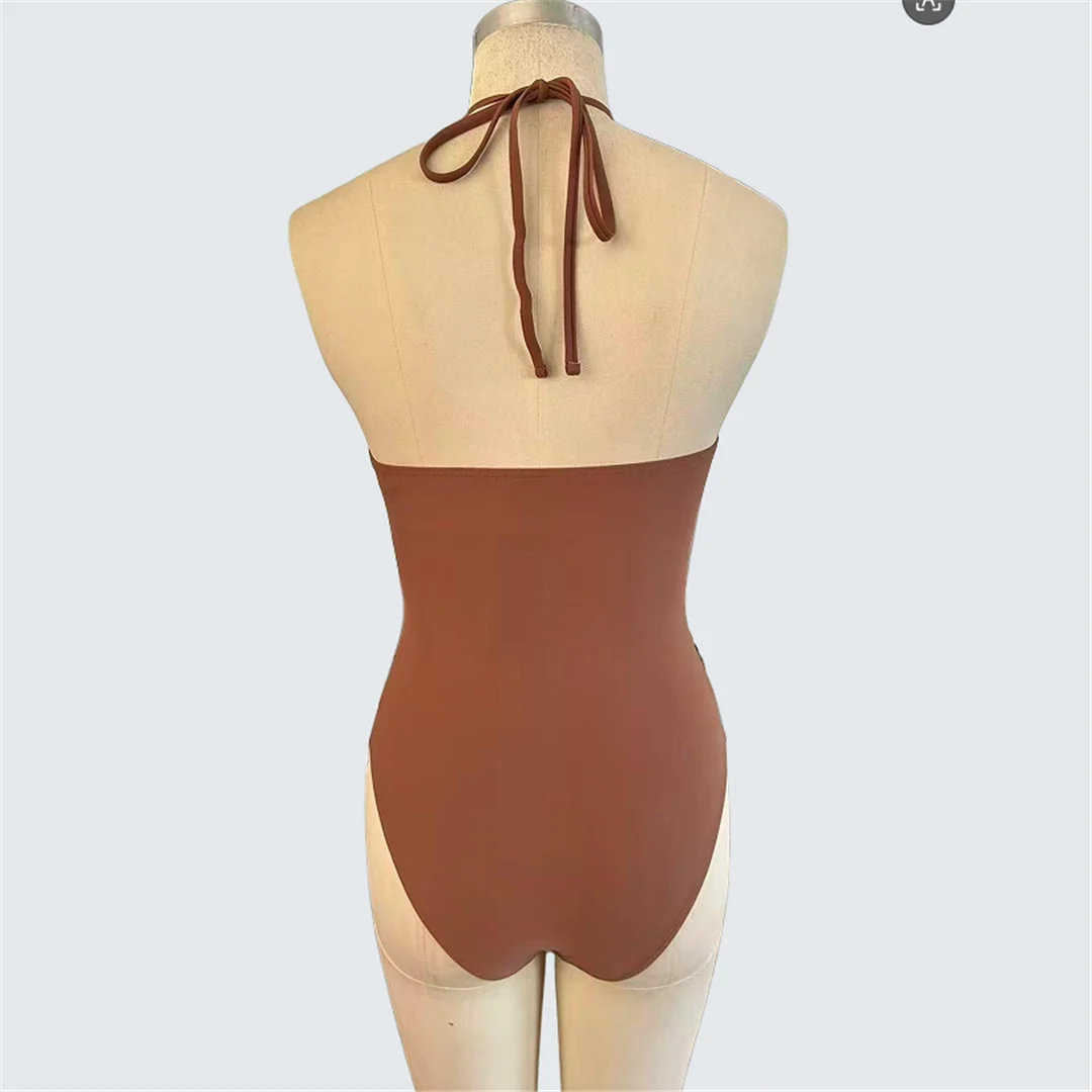 S - XXL Neckholder-Badeanzug mit Ausschnitten und Falten, einteiliger Badeanzug für Damen, Monokini mit hohem Beinausschnitt, Badebekleidung, Badeanzug, Modell V7501 – Detail 9