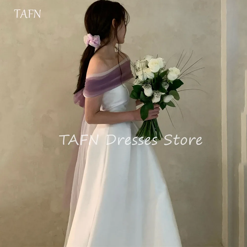 

TAFN Elegant Strapless Satin Korea Wedding Photo Shoot Dresss Mermaid Long Corset Women Detachable shawl Bridal Gown Custom Made