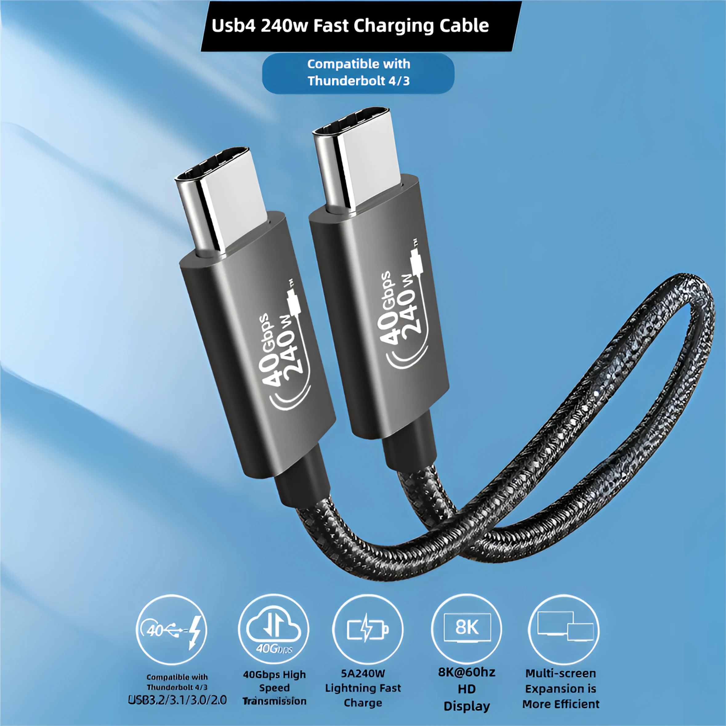 High-Performance Thunderbolt 4 Cable | 240W Fast Charging & 40Gbps Data Transfer | Multi-Purpose for Laptops&Phones&Drives