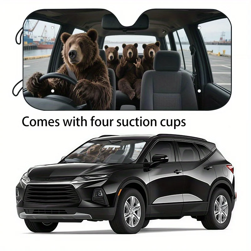 

1pc Fun And Humorous Animal Car Sunshade, Available In 2 Sizes For Universal Fit, Made Of Polyester Material, Suitable For Vario
