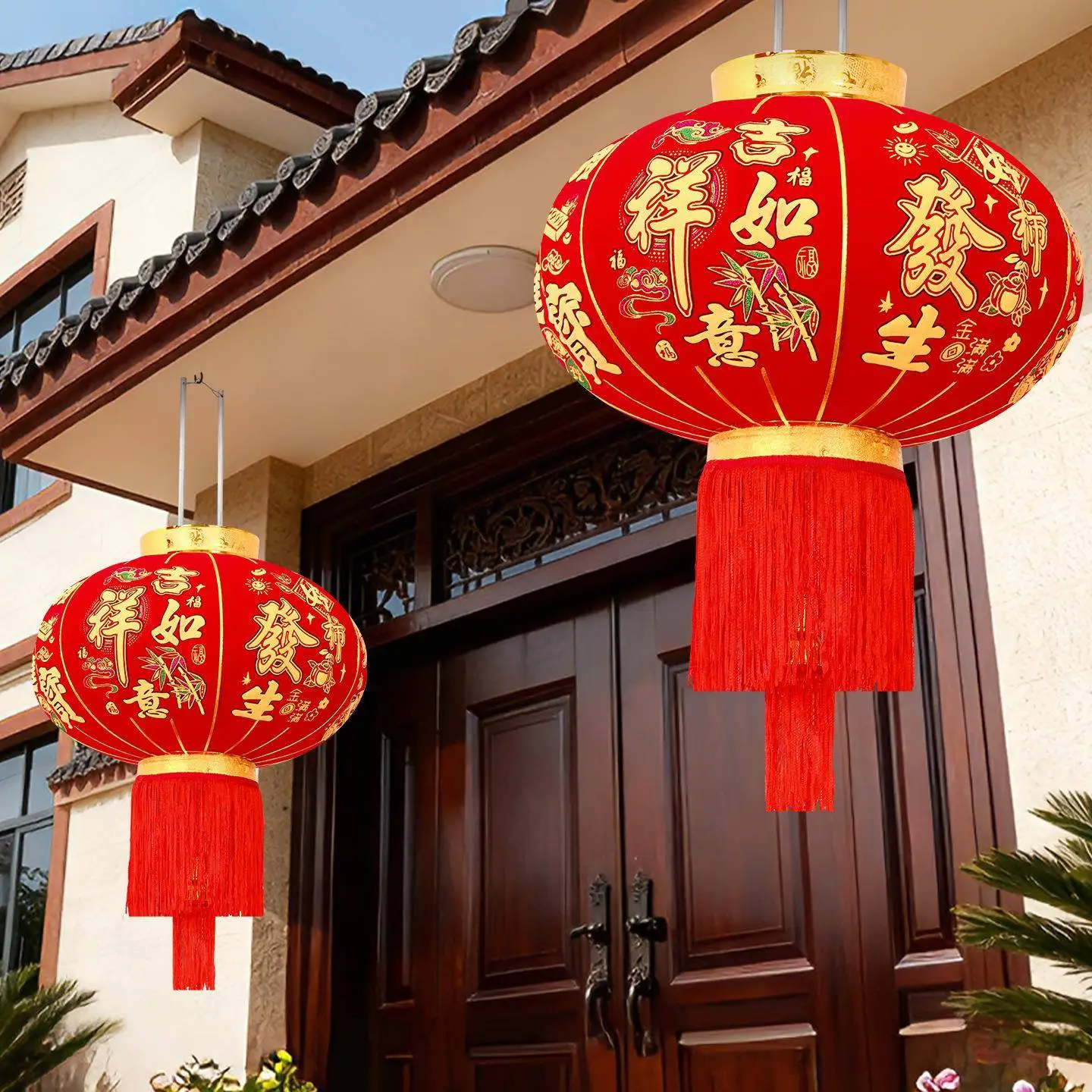 

2026 Year of the Red Lanterns Outdoor Decorative Pair for Rural Self-Built Houses Entrance New Year Festive Accessories