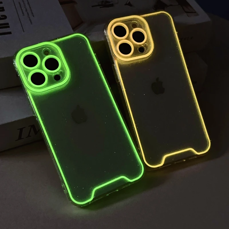 20PCS For iphone 16 15 Pro Max 14 Pro 13 12 Mini 11 Pro Plus XS MAX XR 2.0mm Fluorescent Anti Shock Luminous Glitter TPU Case