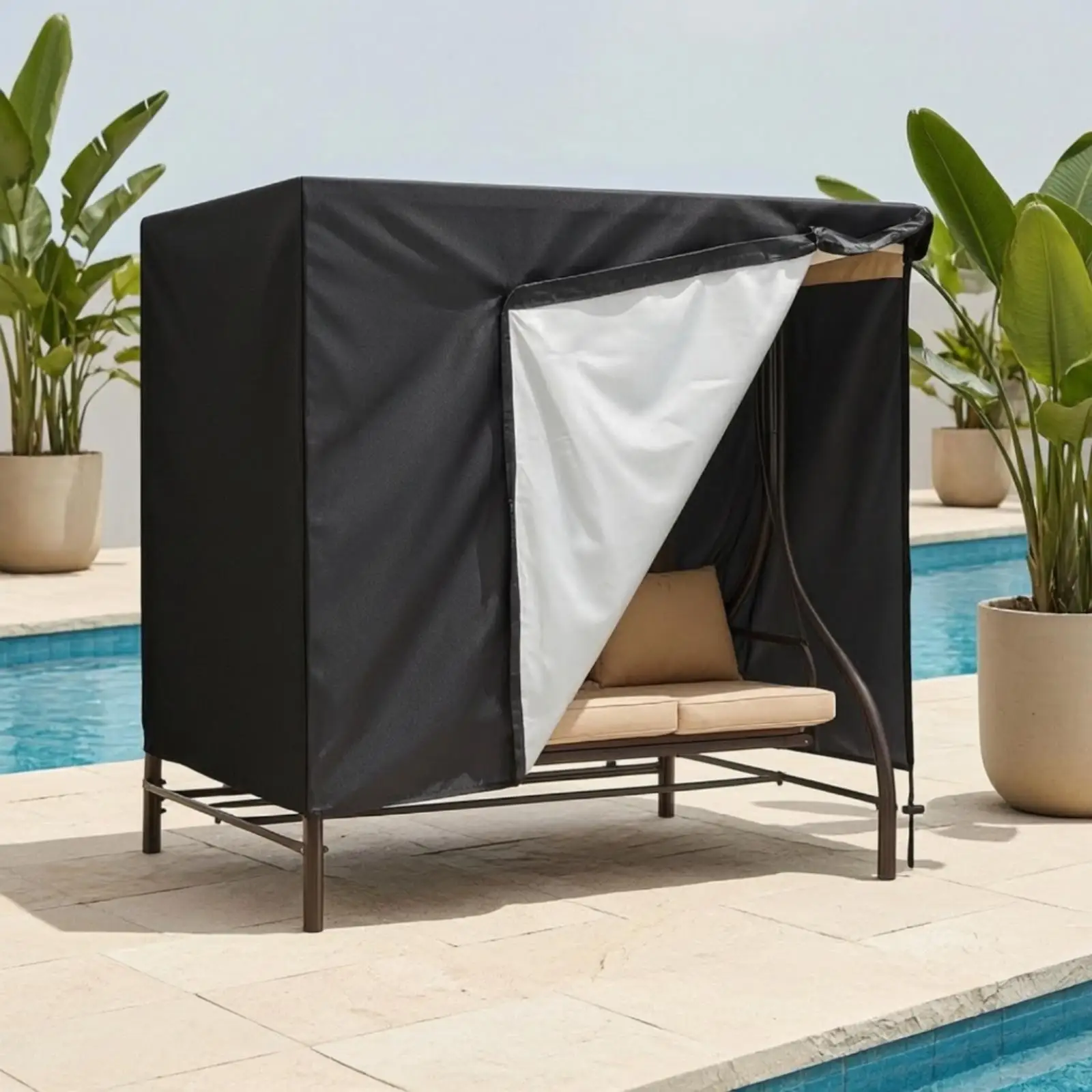 Patio Swing Cover Waterproof Swing Cover with Drawstring Resistant Dustproof for Backyard, Garden
