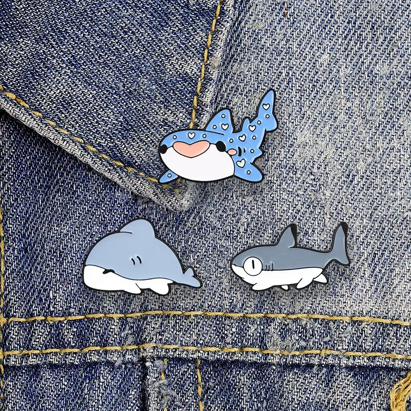 Cute Baby Shark Enamel Badges Cartoon Whale Shark Marine Sea Animal Expressions Pins Metal Brooches Lapel Pin Jewelry Gift