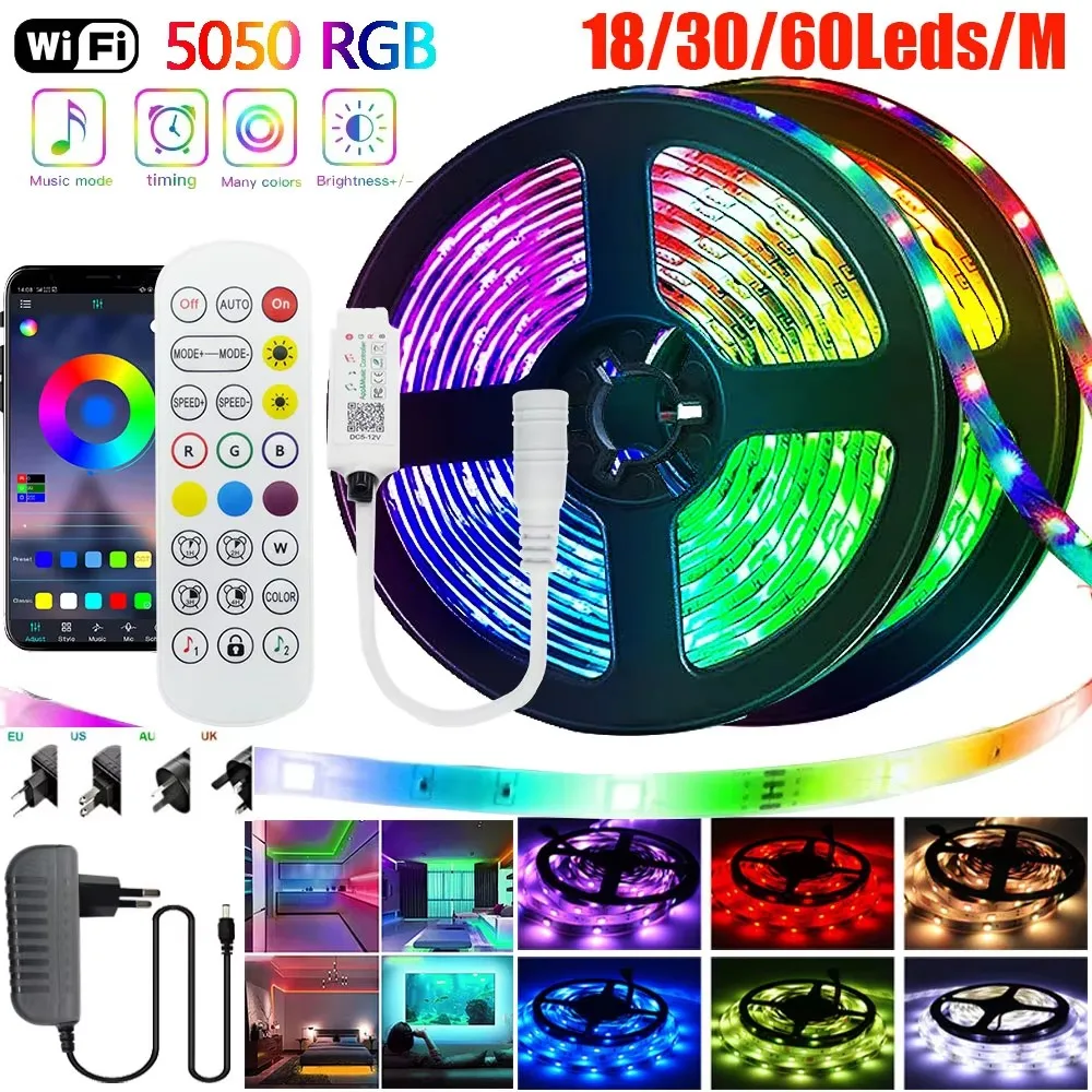 5050 Rgb Led Strip Lights Wifi Bluetooth 12V Tira Led Waterproof Outdoor Tv 18/30/60 Leds/M Led Lights For Gaming Room Ice Tape