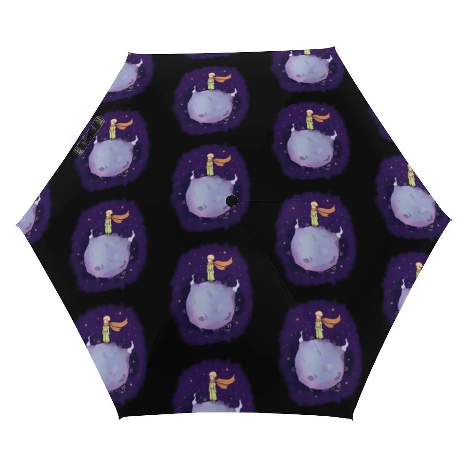 Guarda-chuva pequeno príncipe com 3 dobras, raposa fofa e estrelas, resistente ao vento, guarda-chuva de bolso, não automático, para homens e mulheres