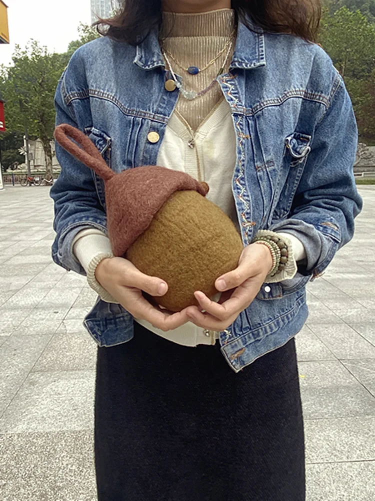 Cute Handmade Wool Felt Log Bag Creative Forest System Style Handbag Ideal Parent-Child Gift Children's Clothing Accessories