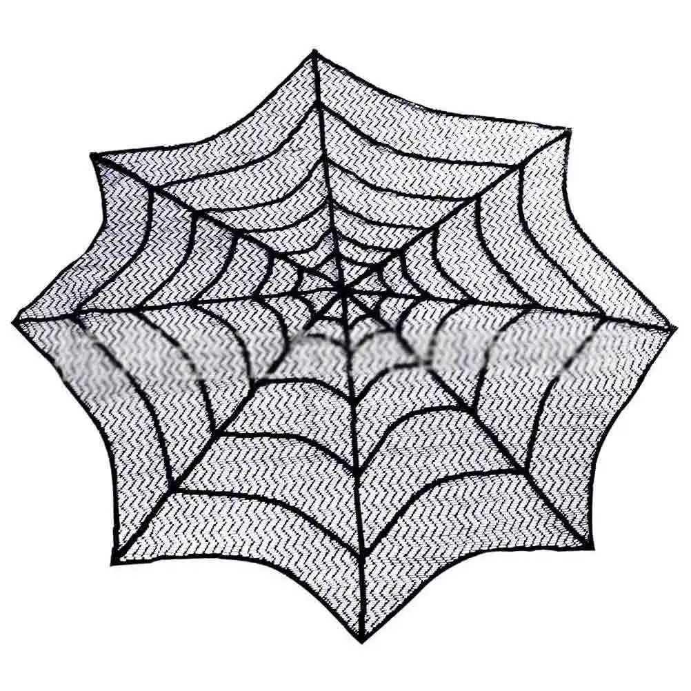 

Halloween Round Black Lace Tablecloth Seamless One Piece Design Party Decor Protective Cover Against Stain Spill Scratch Dining