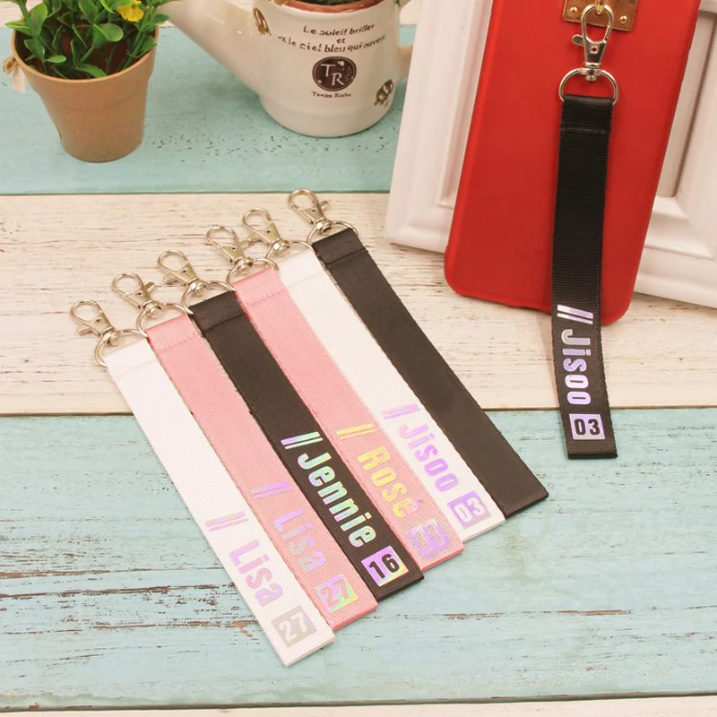 Kpop LISA JISOO ROSÉ JENNIE White Black Pink 3 Colors Keychain Colorful Lobster Clasp Phone Lanyard Fans Goods Gift Teen Fashion