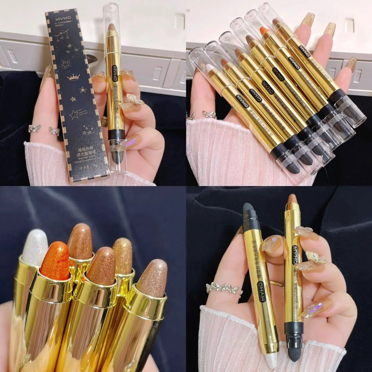 Surligneur de maquillage pour les yeux, crayon fard à barrage, stylo ver à soie, anciers de fard à barrage double tête, surligneur de maquillage pour les yeux sans bavures