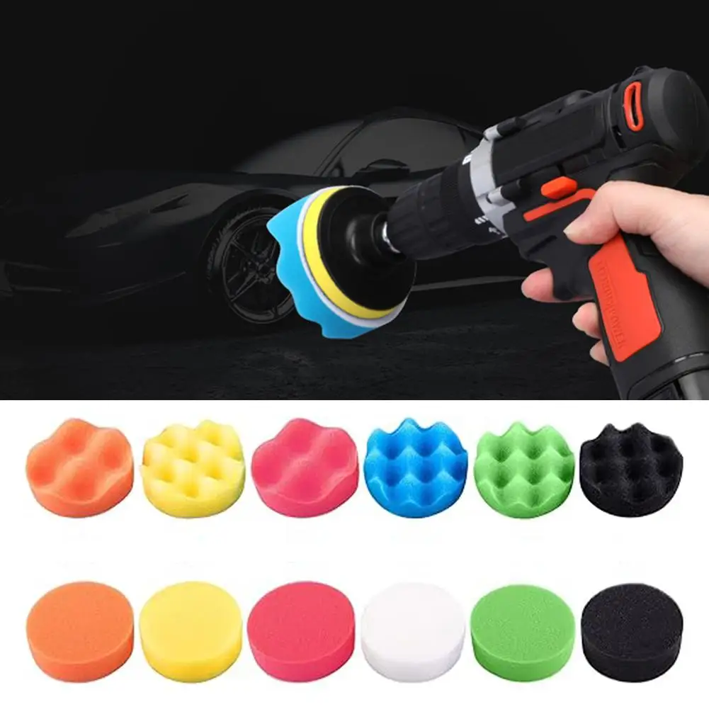 

80/125/150/180mm 16pcs Self-Adhesive Buffing Waxing Buffing Sponge Polish Kit Foam Car Car Pads Polishing Disc Pads J9G6