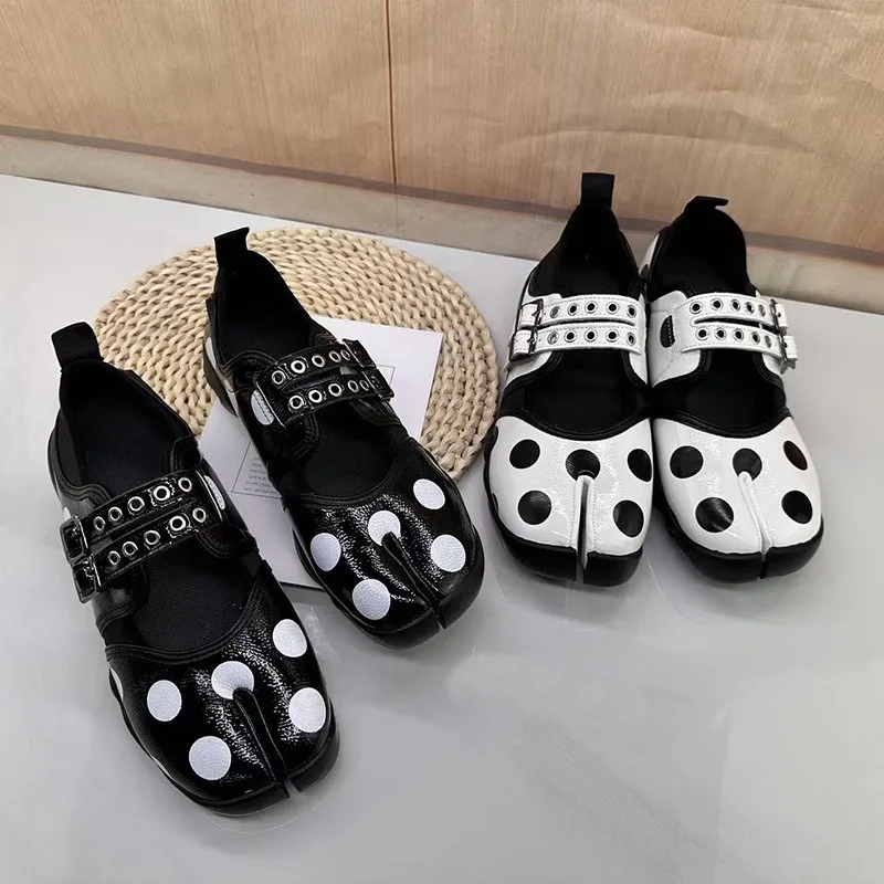 

Women Shoes Fashion Split-toe Design Shoes French Style Polka Dot Shallow Mouth Single Shoe Belt Ballet Mary Janes Zapatos Mujer