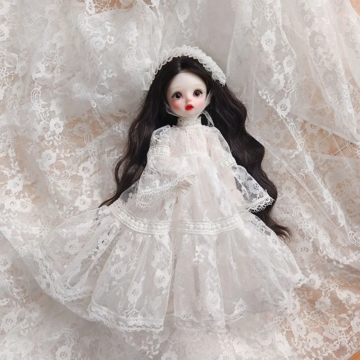 

(Customized) 1/6 1/4 Doll's Clothes for 30/45cm Bjd Doll Girl Toys Lace Printed Skirt Princess Dress Doll Accessories, No Doll