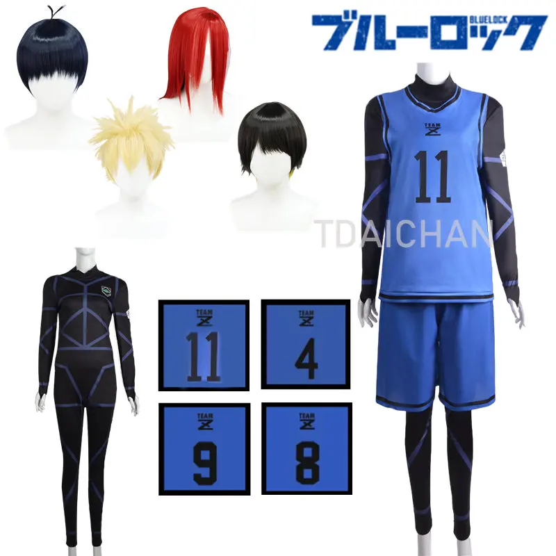 Anime Blue Lock Football Jersey Sportswear Isagi Yoichi Hyoma Chigiri Meguru Bachira Jumpsuits Vest Shorts Cosplay Costume Wig