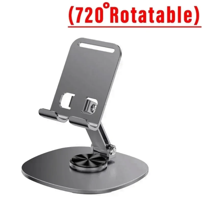 A40I Metal Phone Stand, 360 Degree Rotation, Desktop Holder for Smartphones and Tablets Ergonomic Design Space-Saving Grey