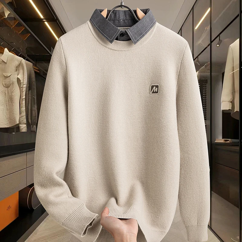 قطعتين من الراقية سترة وهمية قميص رجالي طوق للخريف والشتاء الأعمال عادية الداخلية قميص الرجال محبوك قاعدة #3