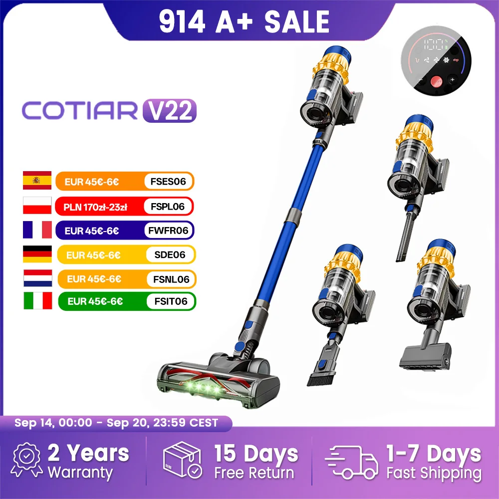 COTIAR V22 650W 55000PA Saugleistung Akku-Staubsauger Handheld-Haushaltsgerät Tragbarer Staubsauger Abnehmbarer Akku