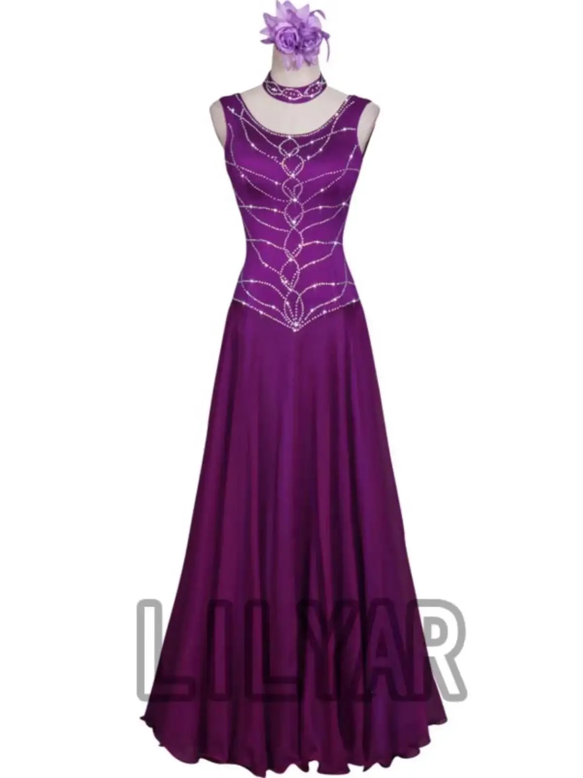 Nuovo abito da competizione professionale Gonna da ballo altalena grande Abito da ballo moderno per valzer Gonna da ballo quadrata Viola