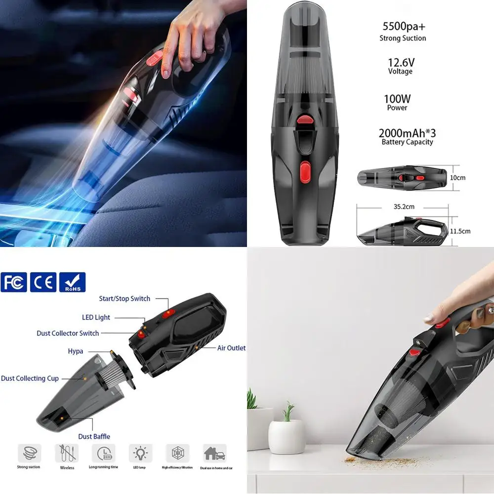 

Cordless Handheld Car Vacuum Cleaner, 5000 Pa Power, LED Light, Reusable Filter, Rechargeable, Compact for Vehicle Cleaning