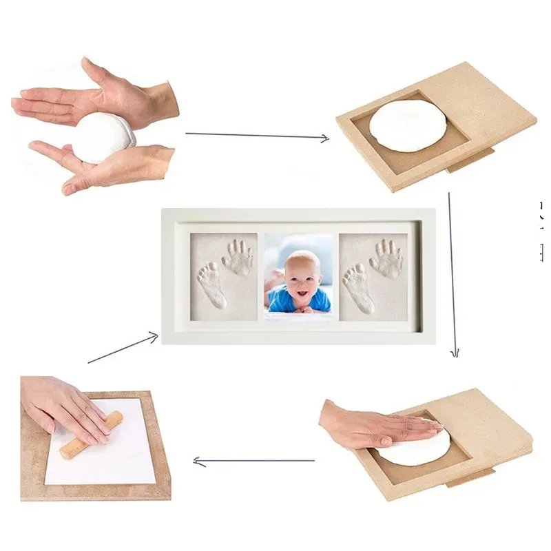 Baby Handprint Souvenir Gift Wooden Picture Frame Baby Hand and Foot Print Clay Picture Frame