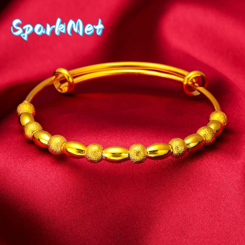 

Браслет SparkmetPush-Pull Lucky Bead для женщин, 24-каратное золото, AU999 | Бусины с гравировкой «Удача/Счастье», регулируемые, для повседневных благоприятств