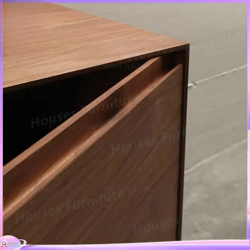 Nordic Solid Wood Shoe Cabinet Japanese Simple Entrance Multifunctional Black Walnut Drawer Door Storage Organizer Furniture view 4