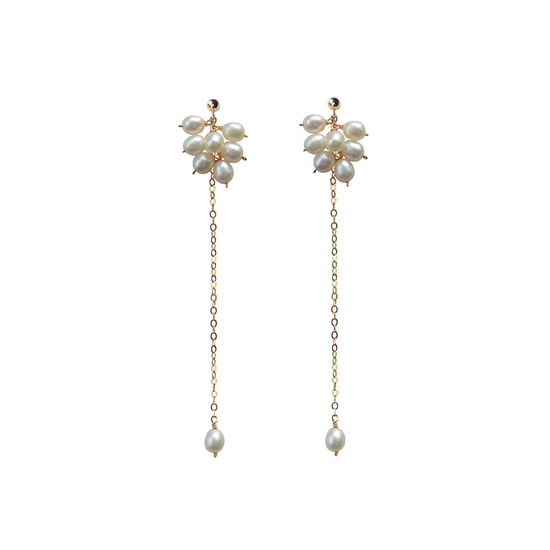 

Lii Ji Natural Pearl Long Tassels Earring High Luster Pearl 14k Gold Filled Women Earrings