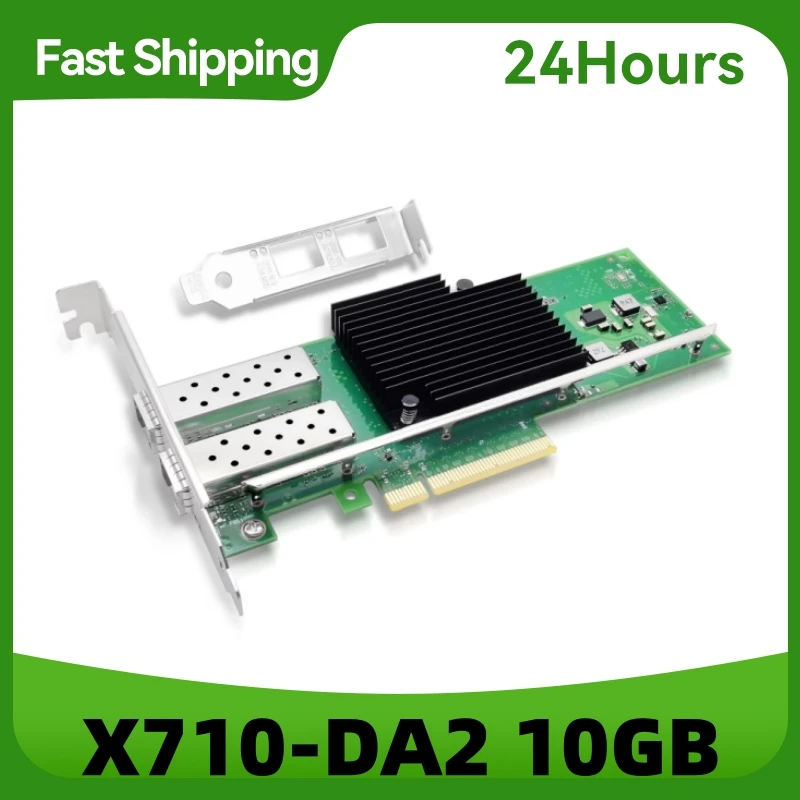 بطاقة الشبكة Intel X710-DA2 10GB PCI-E X710DA2BLK Dual SFP + Port Ethernet Lan محول خادم PCIE x8,x16 لنظام التشغيل Windows/VMware