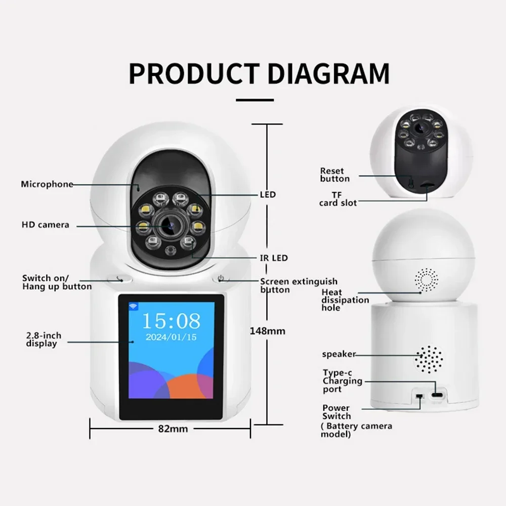 Cámara de videoportero de 5MP, cámara IP WIFI, Monitor de bebé, pantalla de 2,8 pulgadas, cámaras inteligentes Wifi en casa, seguimiento automático, cámara CCTV ICSEE