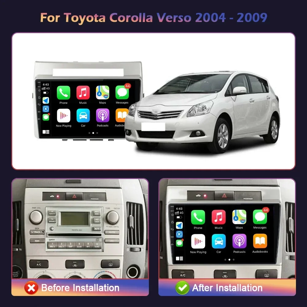 Android 14 For Toyota Corolla Verso 2004-2009 10 Inch Wireless Carplay Stereo 2 Din Screen Auto Radio Multimedia Navigation GPS