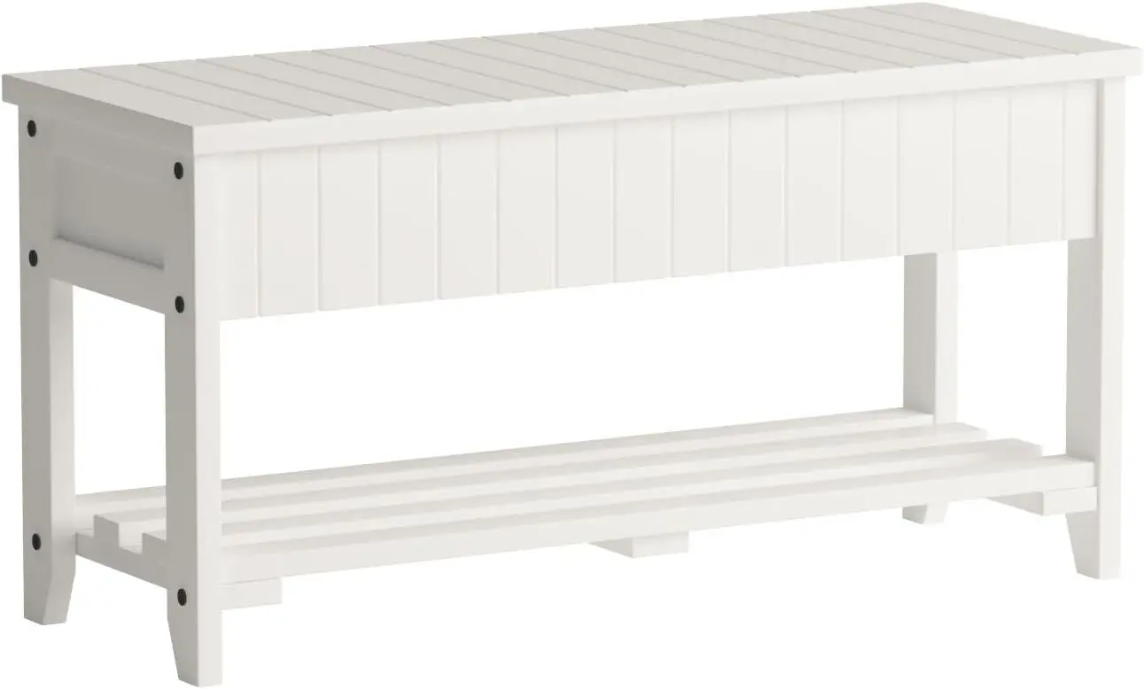 Quality Solid Wood Shoe Bench with Storage, White