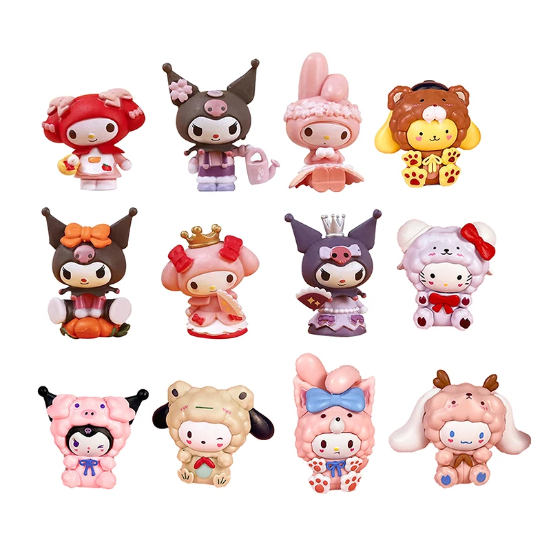 6 pçs sanrio anime bonito minha melodia cinnamoroll caixa cega brinquedo dos desenhos animados minha melodia pochacco figura ornamento criativo presente de natal