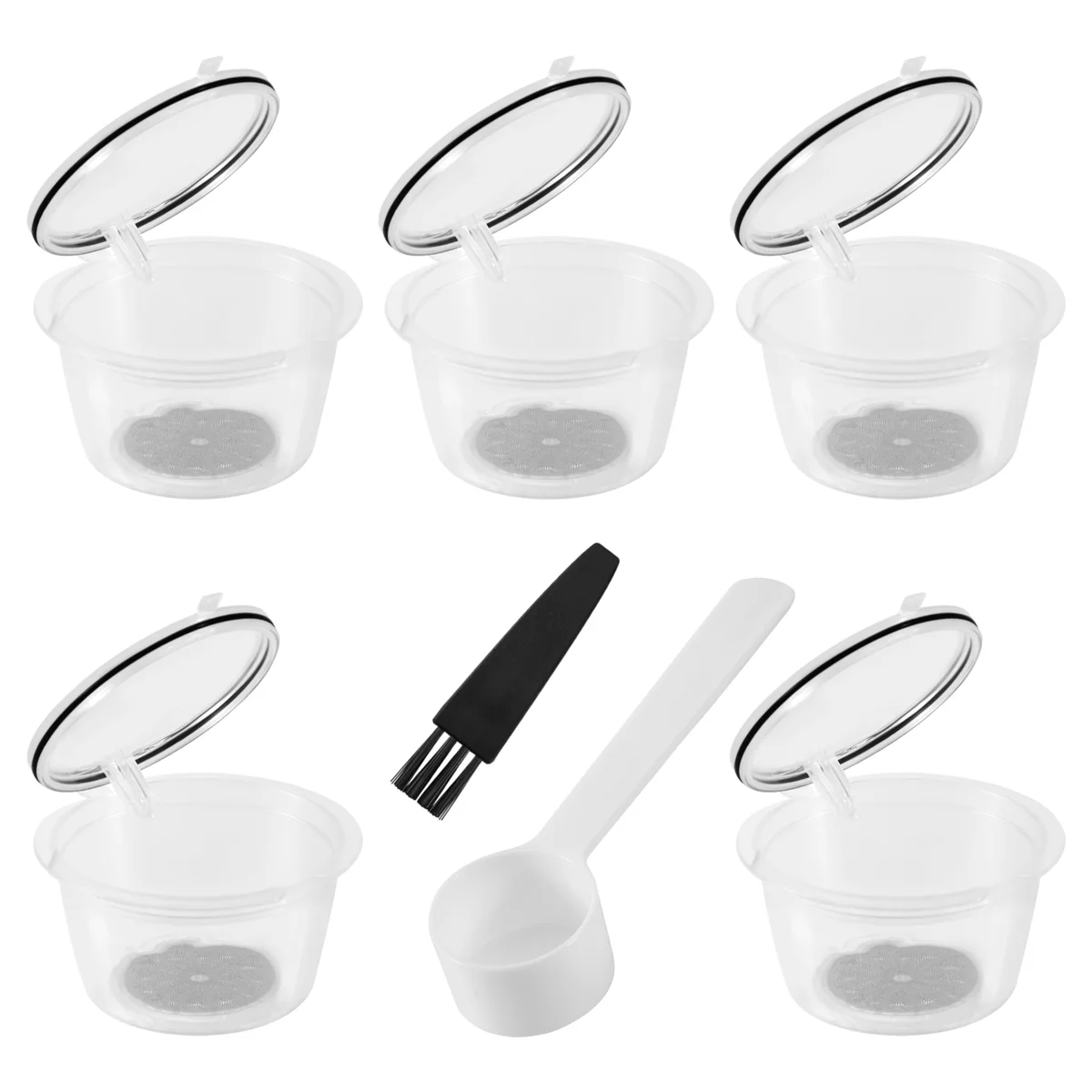 5PCS Reusable for Nestle for Dolce Gusto Coffee Capsule Filter Cup Refillable Filter Basket Caps Reusable Spoon Brush-1