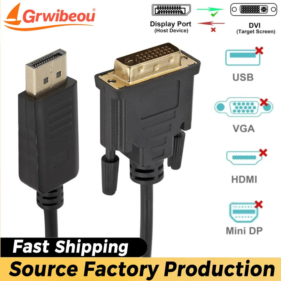 DisplayPort DP To DVI Cable Adapter Conversion Cable for Desktop Laptop PC TV Dell Asus Monitor Projector DisplayPort Cable