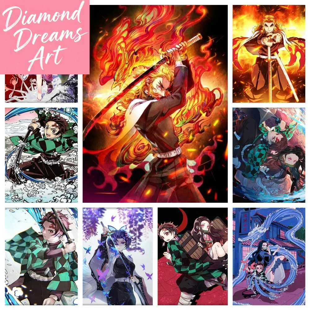 Frameless,5D DIY Diamond Art Painting Kits Demon Slayer Anim