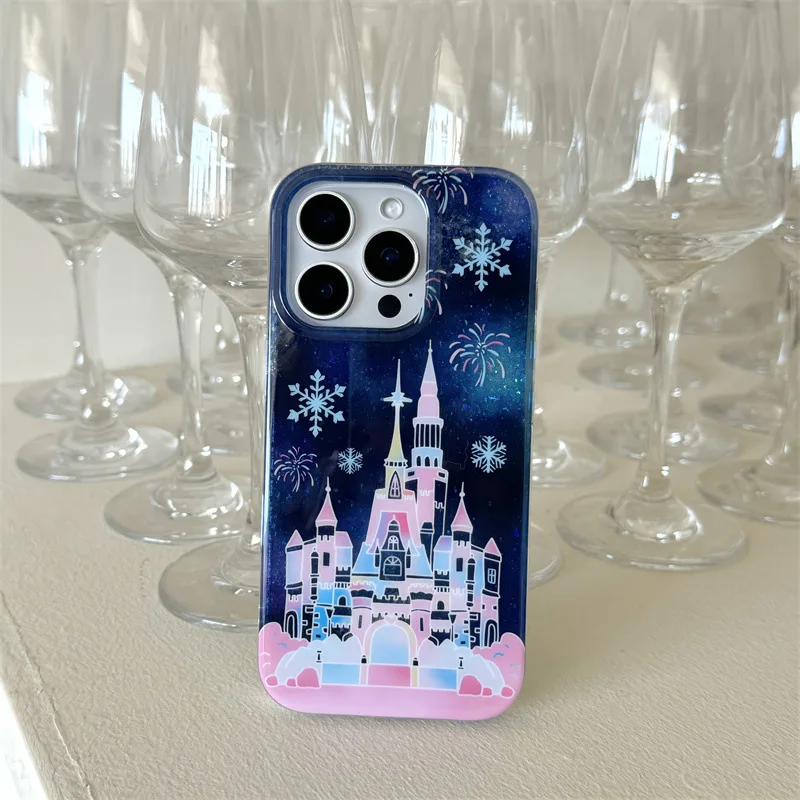 Ice Snow World castle snowflake fireworks art Phone case For iPhone 16 15 14 13 Pro Max Case Cute Cartoon fairy tales Soft Cover