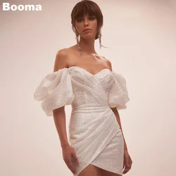 Booma Glitter Short Mermaid Wedding Party Dresses Sweetheart Puff Sleeves Brides Prom Gowns Shiny Cocktail Dress Lace Up