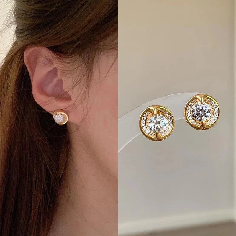 

925 Sterling Silver Charming Round Antique Button Zircon Stud Earring for Women Fine Jewelry High Luxury Vintage Accessories
