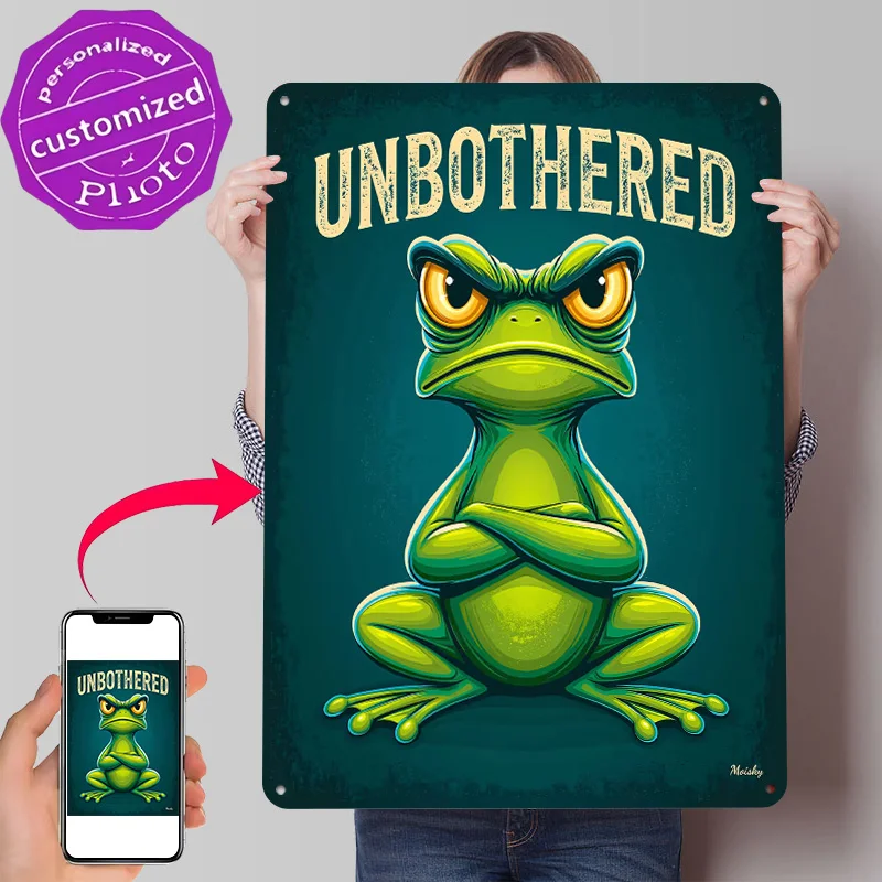 Unbothered Frog – Funny Attitude Cartoon Tin Poster Customized Wall Art Retro Vintage Metal Signs for Fans Room Home Decor Items