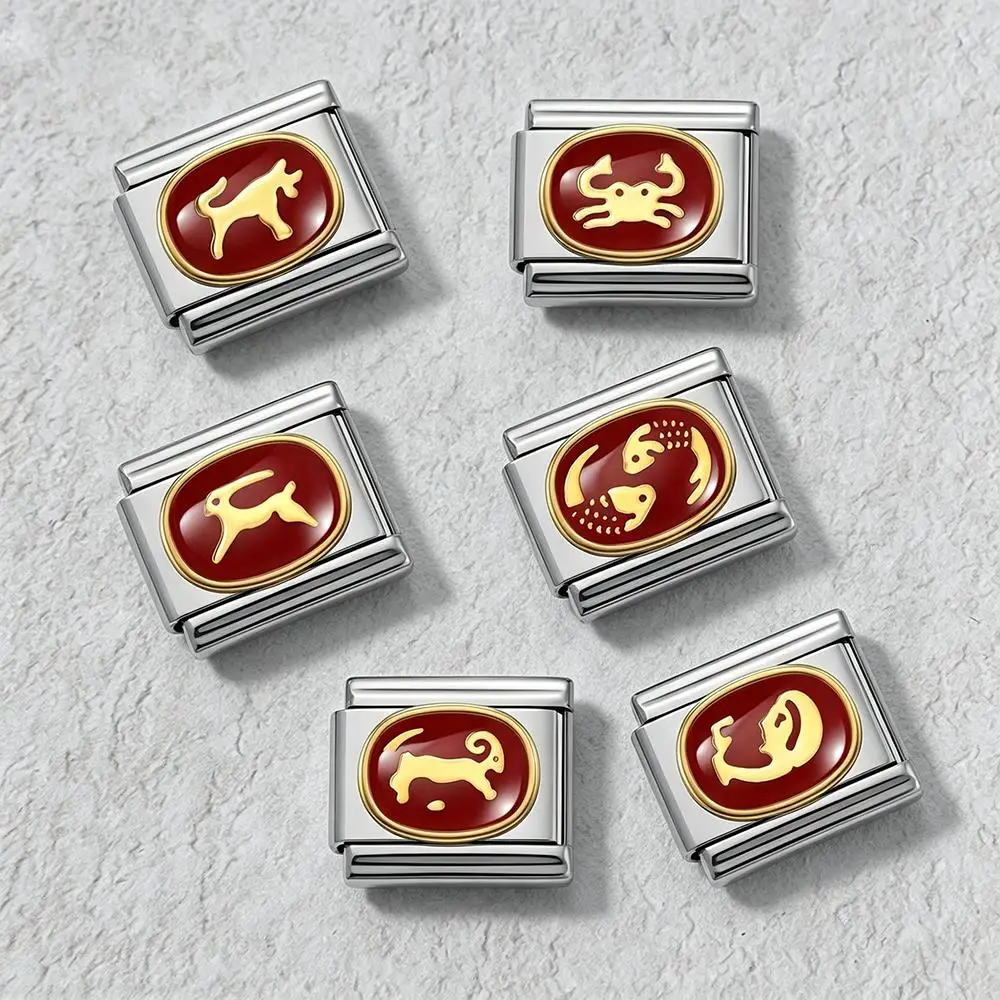Neue Mode Rote Emaille Horoskop-Glieder Geburtstags-Edelstahl-Charm Perle für italienische 9mm Armbänder Damen Herren Schmuck – Detail 4