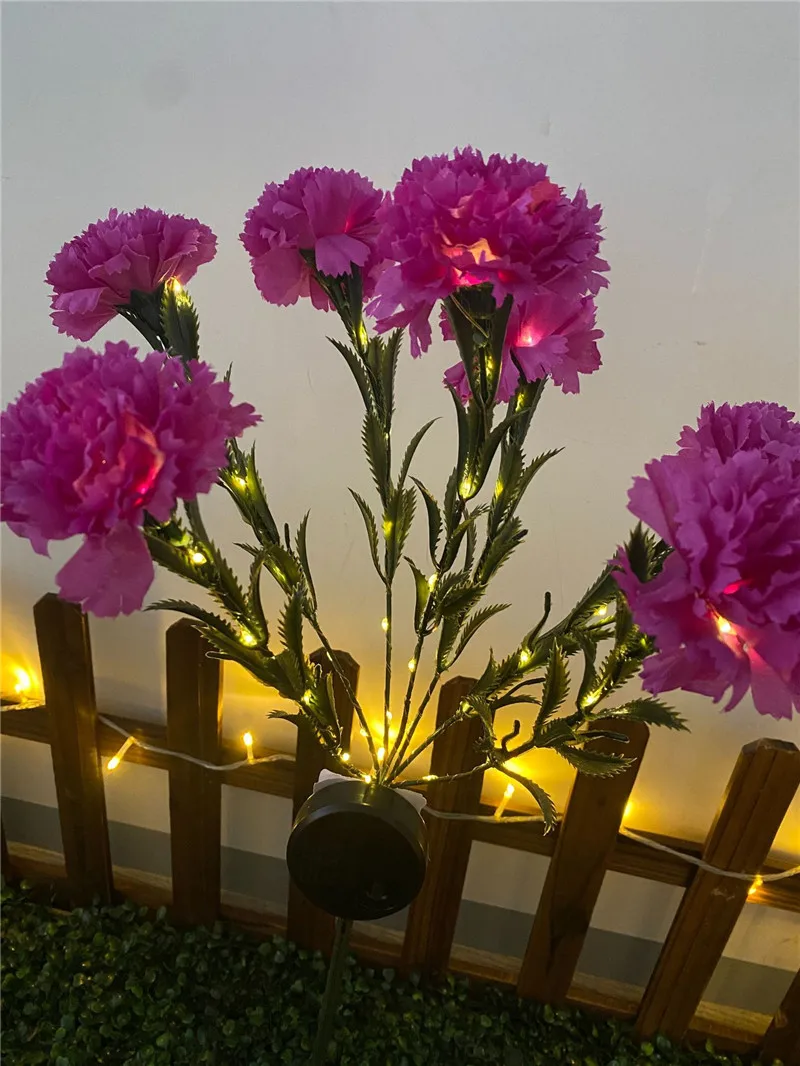 2025 Solar-Powered LED Carnatio Flower Lights Outdoor Garden Pathway Lawn Stake Lights Spring Decorative Landscape Lighting 1010