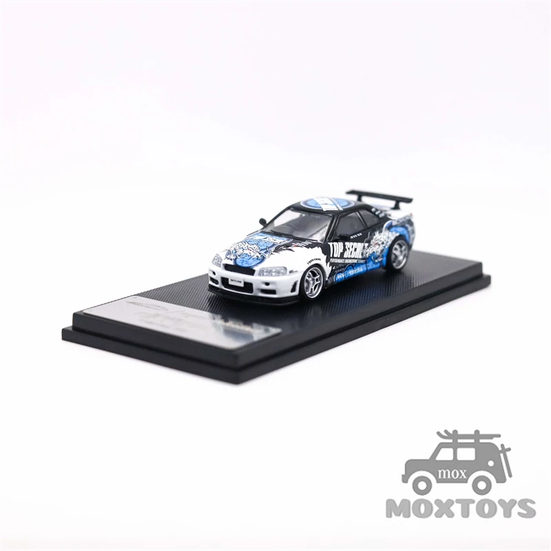 모델 수집 MC 1:64 SKYLINE R34 V-SPEC 실버 블루 셀 쉐이드/최고 비밀 다이캐스트 모델 자동차