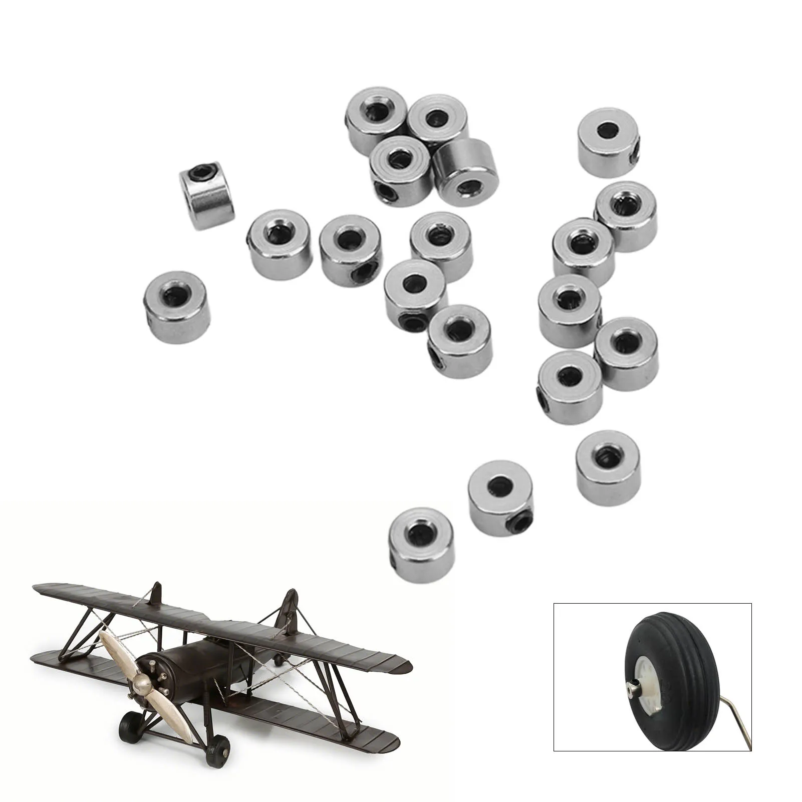 

20Pcs Landing Gear Stopper Set Wheel Collar Stainless Steel RC Plane Model Aircraft Parts 2.1mm Exquisite Craftsmanship