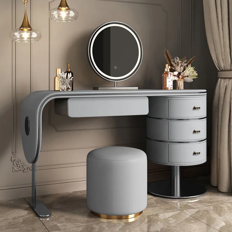

Gray Nordic Vanity Desk Luxury Sturdy Minimalist Chest Drawers Vanity Desk Makeup Bedroom Mirror Coiffeuse De Chambre Furniture